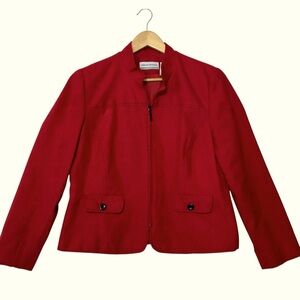 ALFRED DUNNER sz 12 Petite Red + Black Jacket Full Zip Pockets Faux Suede NWT
